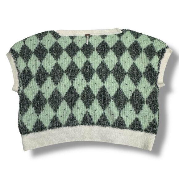 Free People Through the Motions Argyle Short Sleeve Sweater Size Medium - Picture 4 of 6